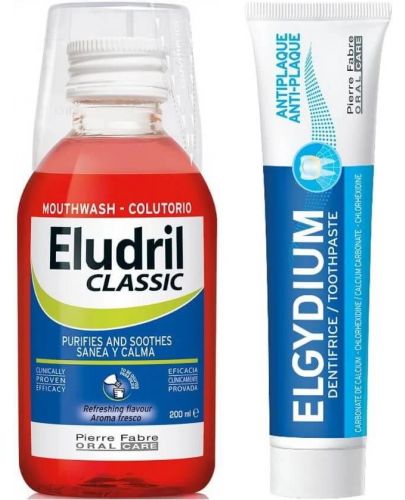 Eludril & Elgydium Комплект - Вода за уста Classic и Паста за зъби, 200 + 50 ml (Лимитирано) - 1