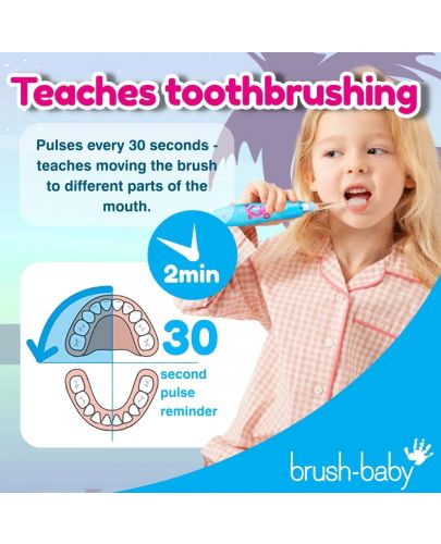 Електрическа четка за зъби Brush Baby - Kidzsonic,Фламинго, с батерии и 2 накрайника - 4