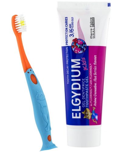 Elgydium Kids Комплект - Паста за зъби, горски плодове, 50 ml + Детска четка за зъби, Soft - 1