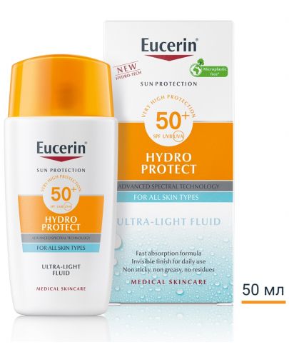 Eucerin Sun Слънцезащитен ултралек флуид за лице Hydro Protect, SPF 50+, 50 ml - 2