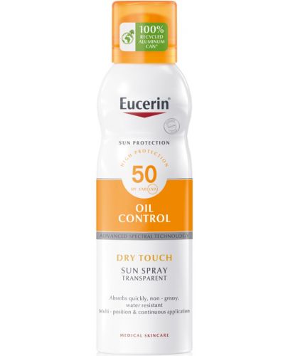 Eucerin Sun Прозрачен охлаждащ слънцезащитен спрей за тяло, SPF 50, 200 ml - 1