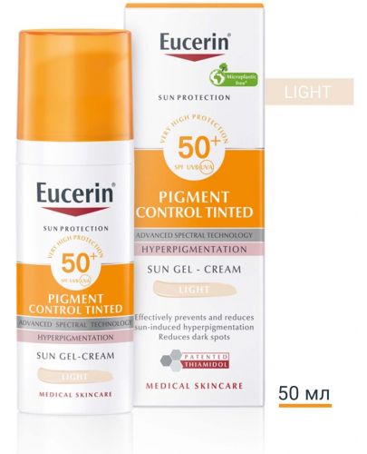 Eucerin Sun Оцветен слънцезащитен гел-крем за лице Pigment Control, SPF 50+, Светъл, 50 ml - 2