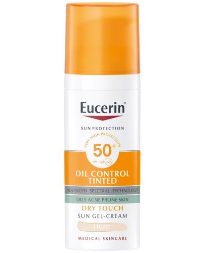 Eucerin Sun Оцветен слънцезащитен гел-крем за лице Oil Control, SPF 50+, Светъл, 50 ml - 1