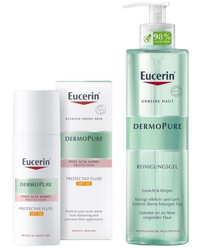 Eucerin DermoPure Комплект - Измиващ гел и Защитаващ флуид, SPF 30, 400 + 50 ml - 1
