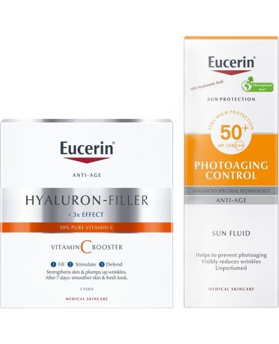 Eucerin Hyaluron-Filler & Sun Комплект - Бустер Vitamin C и Флуид, SPF50, 3 x 8 + 50 ml - 1