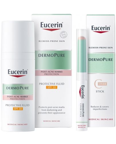 Eucerin DermoPure Комплект - Стик-коректор и Защитаващ флуид, SPF 30, 2 g + 50 ml - 1