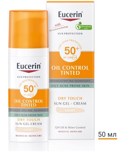 Eucerin Sun Оцветен слънцезащитен гел-крем за лице Oil Control, SPF 50+, Светъл, 50 ml - 2