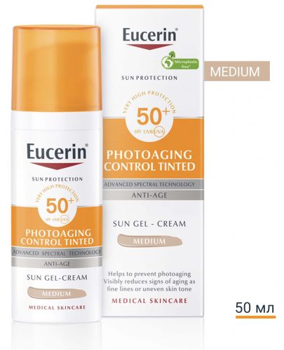 Eucerin Sun Оцветен слънцезащитен гел-крем Photoaging Control, SPF 50+, Тъмен, 50 ml - 2