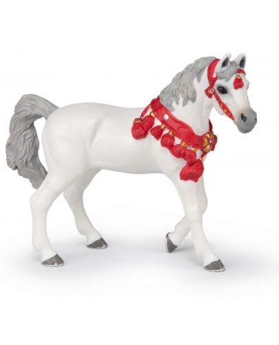 Фигурка Papo Horse, Foals and Ponies - Бял арабски кон, с червени украшения - 1