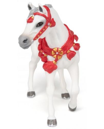 Фигурка Papo Horse, Foals and Ponies - Бял арабски кон, с червени украшения - 3