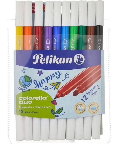 Флумастери Pelikan Colorella Duo - 10 цвята, 2 дебелини на писане - 1