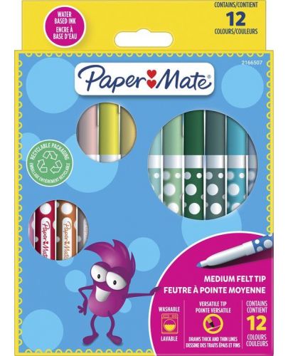 Флумастери Paper Mate - Kids Colouring, 12 цвята - 1