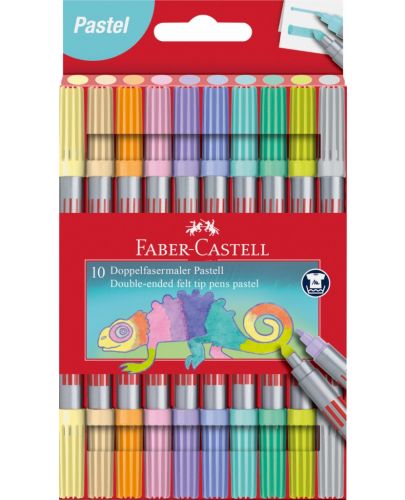 Флумастери Faber-Castell - 10 пастелни цвята, двойни - 1