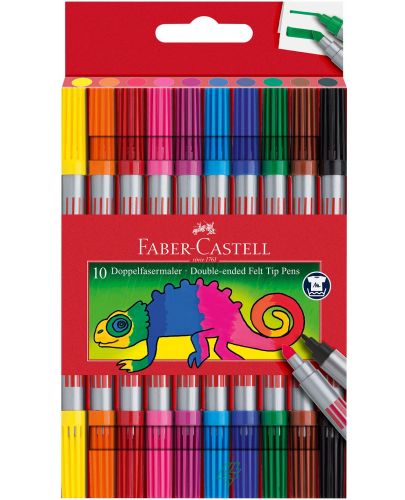 Флумастери Faber-Castell - двойни, 10 цвята - 1