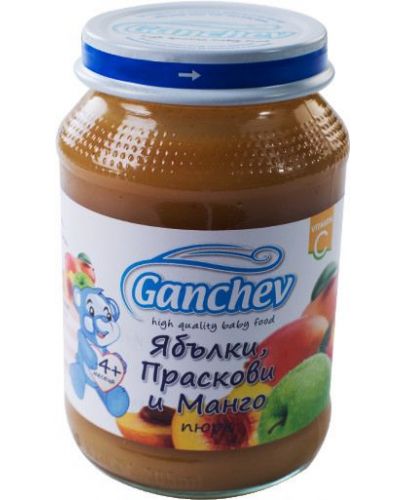 Плодово пюре Ganchev - Ябълки, праскови и манго, 190 g - 1