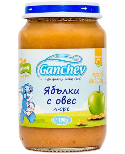 Плодово пюре Ganchev - Ябълки с овес, 190 g - 1