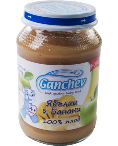 Плодово пюре Ganchev - Ябълки и банани, 190 g - 1