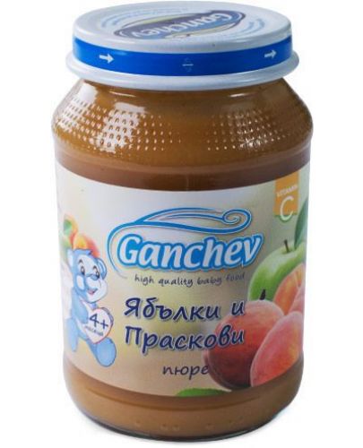 Плодово пюре Ganchev - Ябълки и праскови, 190 g - 1
