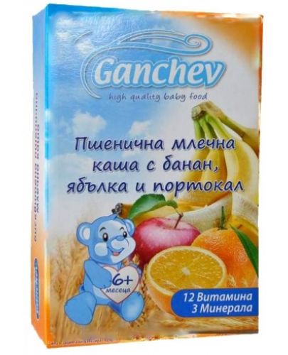 Пшенична млечна каша Ganchev - Банан, ябълка и портокал, 200 g - 1