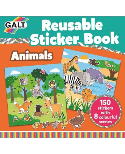 Книжка със стикери Galt - Животни, 150 стикера за многократна употреба - 1