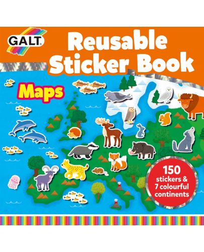 Книжка със стикери Galt - Животните по света, 150 стикера за многократна употреба - 1