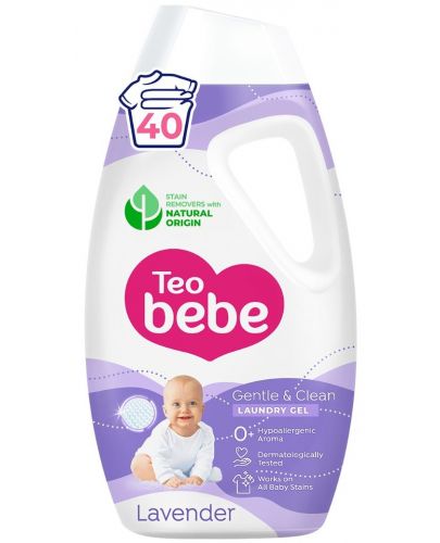 Гел за пране Teo Bebe Gentle & Clean - Лавандула, 40 пранета, 1.8 l - 1