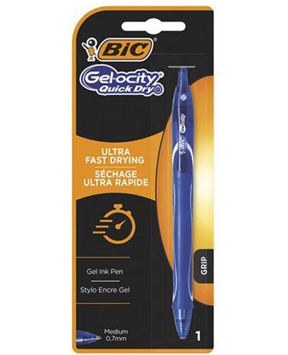 Гел химикалка BIC - Gel-ocity Quick Dry, 0.7 mm, блистер, синя - 1