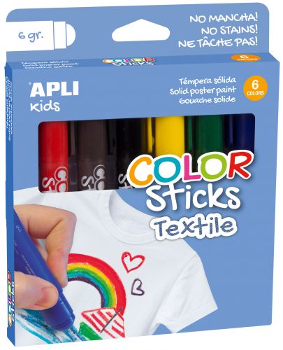 Комплект гваш стик APLI - За текстил, 6 цвята - 1
