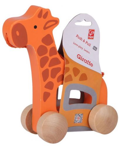 Дървена играчка на колела - Жирафче - 1
