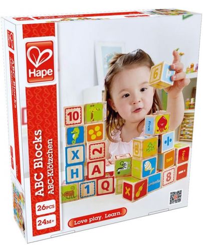 Разноцветни кубчета Hape с букви и цифри, дървени - 1