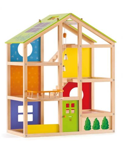 Детска дървена куклена къща - Разноцветни стени - 1