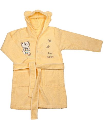 Детски халат с качулка EKO - Bee and Bear, жълт, 116 x 122 cm - 1