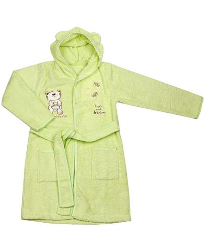 Детски халат с качулка EKO - Bee and Bear, зелен, 116 х 122 cm - 1