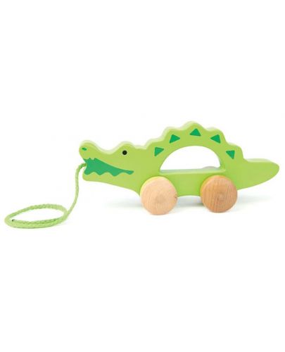 Дървена играчка на колела - Крокодил - 2