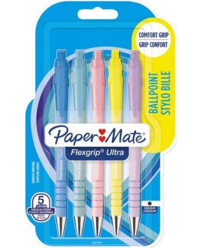 Химикалки Paper Mate Flexigrip Ultra - 1.0 mm, 5 пастелни цвята - 1