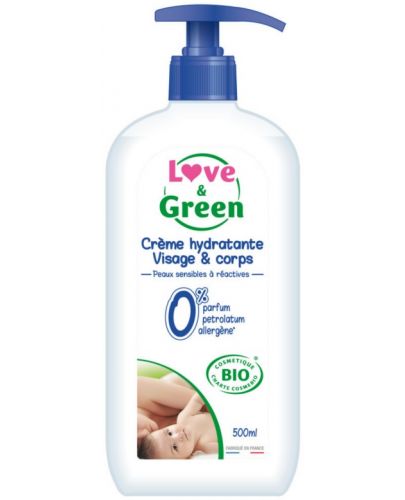 Хидратиращ крем за лице и тяло Love & Green - Без аромат, 500 ml - 1