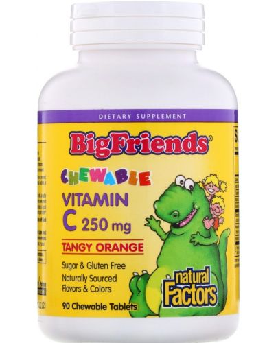 Big Friends Vitamin C, 250 mg, 90 дъвчащи таблетки, Natural Factors - 1