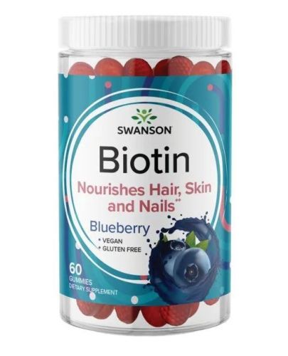 Biotin, боровинки, 60 дъвчащи таблетки, Swanson - 1
