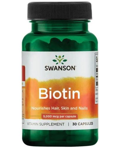 Biotin, 5000 mcg, 30 капсули, Swanson - 1
