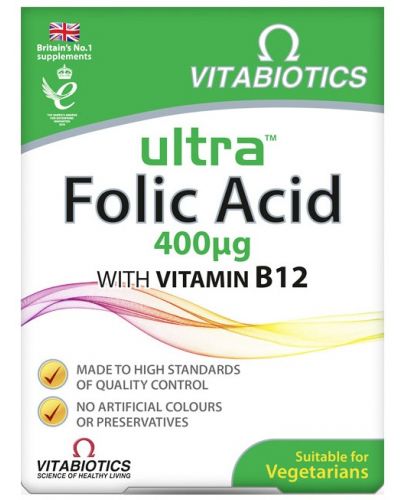 Ultra Folic Acid, 400 mcg, 60 таблетки, Vitabiotics - 1