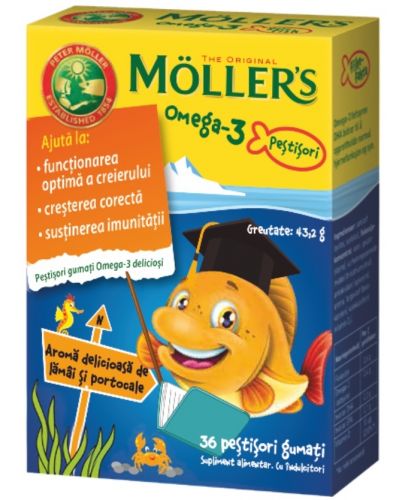 Omega-3 Желирани рибки за деца, портокал, 36 броя, Mollers - 1