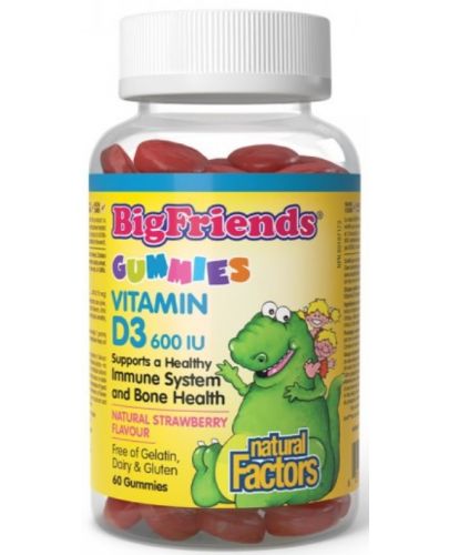 Big Friends Vitamin D3, 600 IU, 60 желирани таблетки, Natural Factors - 1