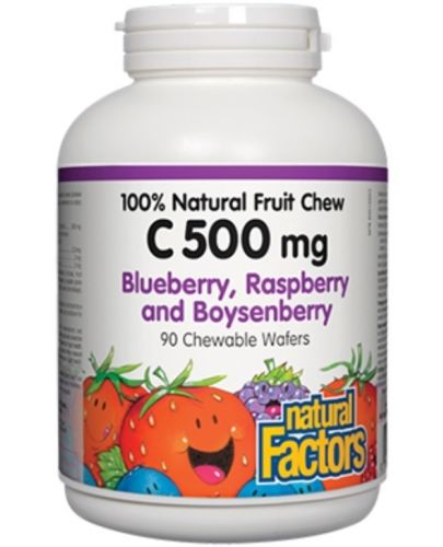 Vitamin C, 500 mg, горски плодове, 90 дъвчащи таблетки, Natural Factors - 1