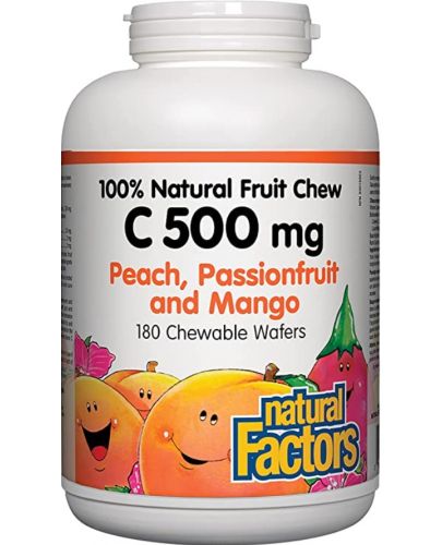 Vitamin C, 500 mg, тропически плодове, 90 дъвчащи таблетки, Natural Factors - 1