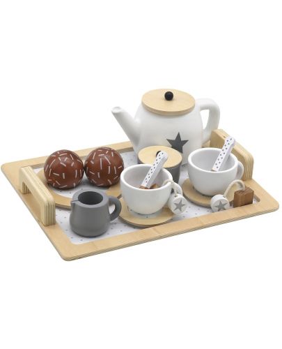 Игрален комплект Ginger Home - Дървен сет за чай, бяло-сив - 2