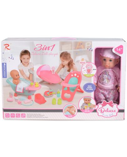 Игрален комплект Moni 3 в 1 - Пишкаща кукла-бебе с аксесоари - 2