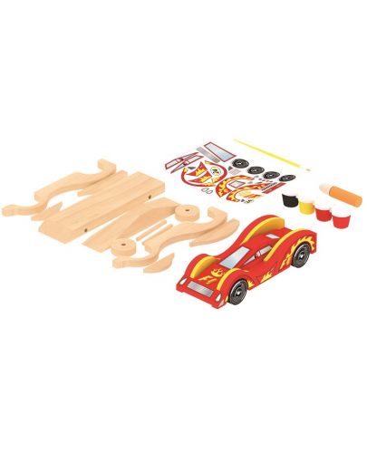 Игрален комплект Acool Toy - Направи си сам дървен състезателен автомобил - 1
