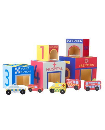Игрален комплект Orange Tree Toys - Кубчета и колички - 3