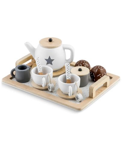 Игрален комплект Ginger Home - Дървен сет за чай, бяло-сив - 1