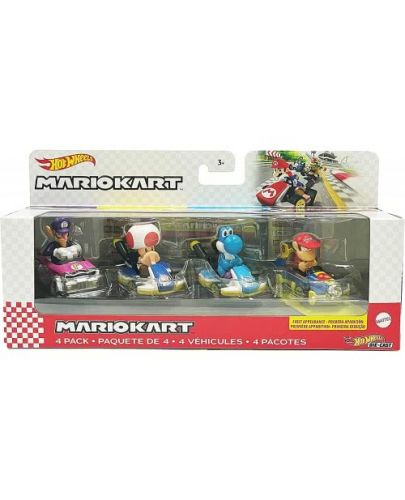 Игрален комплект Mattel Hot Wheels - Супер Марио с кола, 4 броя - 1